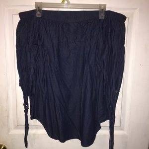 Navy blue| off the shoulder shirt